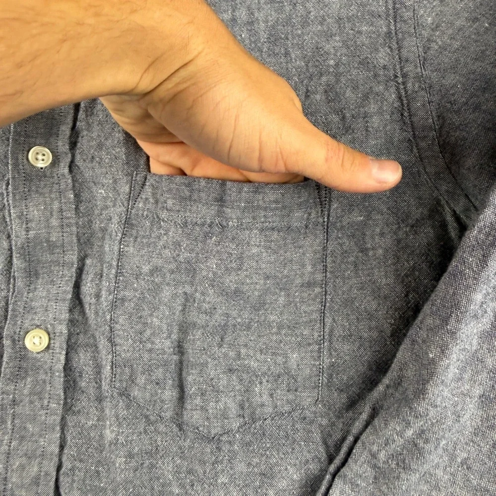 Banana Republic Shirt Men's L Blue Linen Blend Slim Fit Lightweight Beach Summer